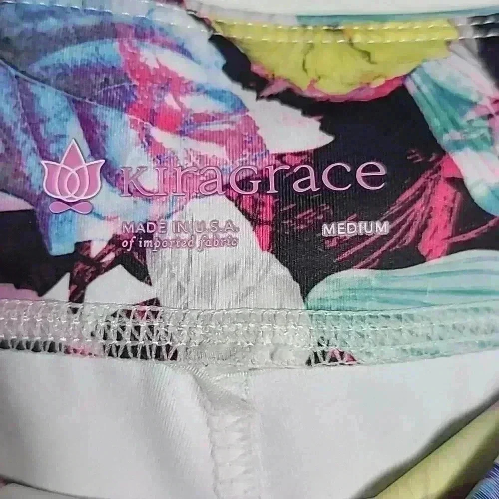 KIRA GRACE Multi Floral Compression Leggings Tights Pants Size Medium - Picture 5 of 12